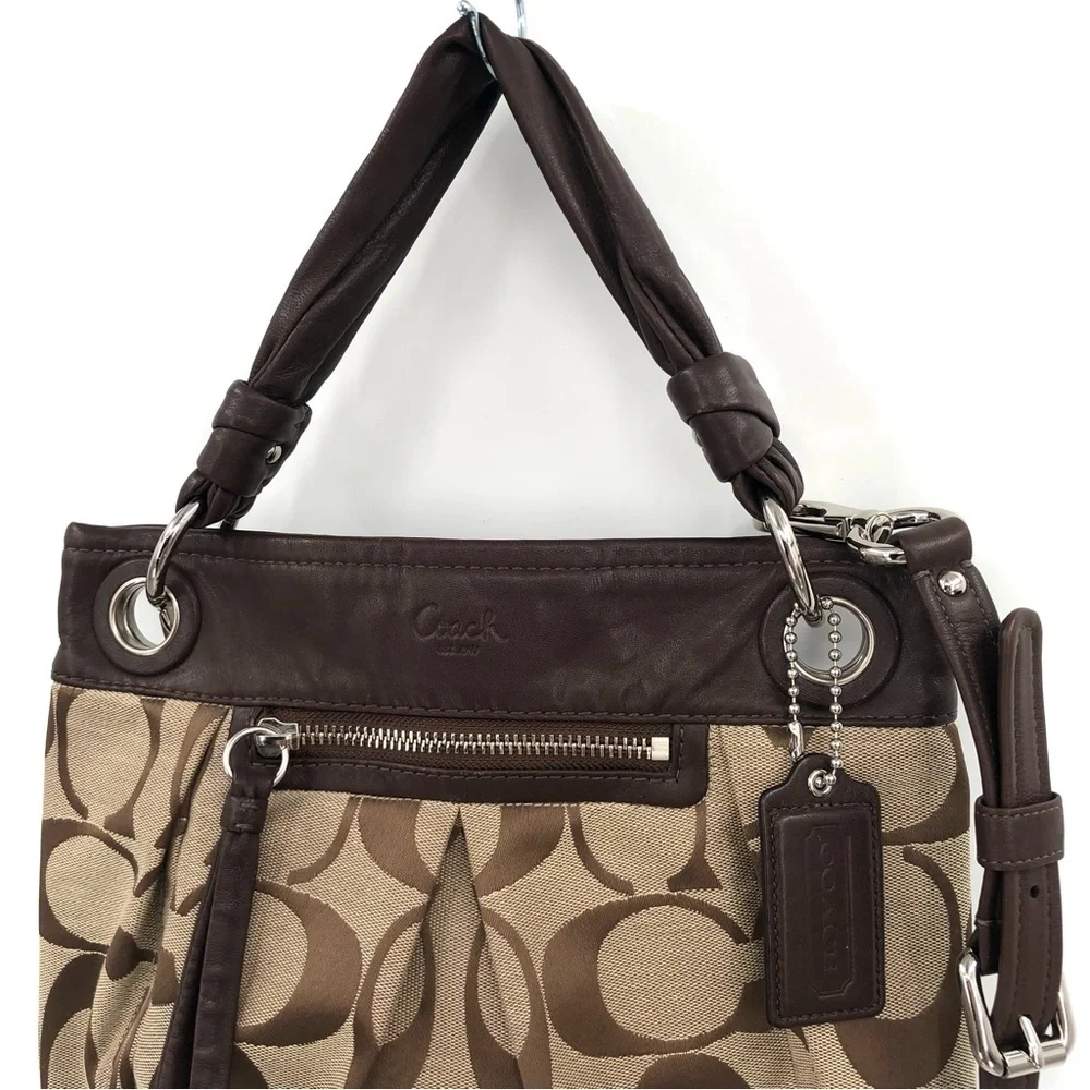 COACH Signature Convertible Hobo Crossbody F15200 Canvas Leather Brown Purse Bag